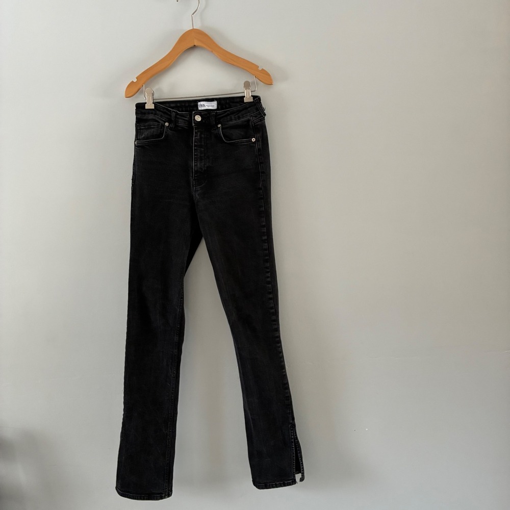 Zara High Rise Skinny Jeans Faded Black Side Slit Hem Womens Size 6 US 28 MEX